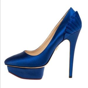 CHARLOTTE OLYMPIA Blue Satin Paloma Platform Pumps. Brand new and never worn